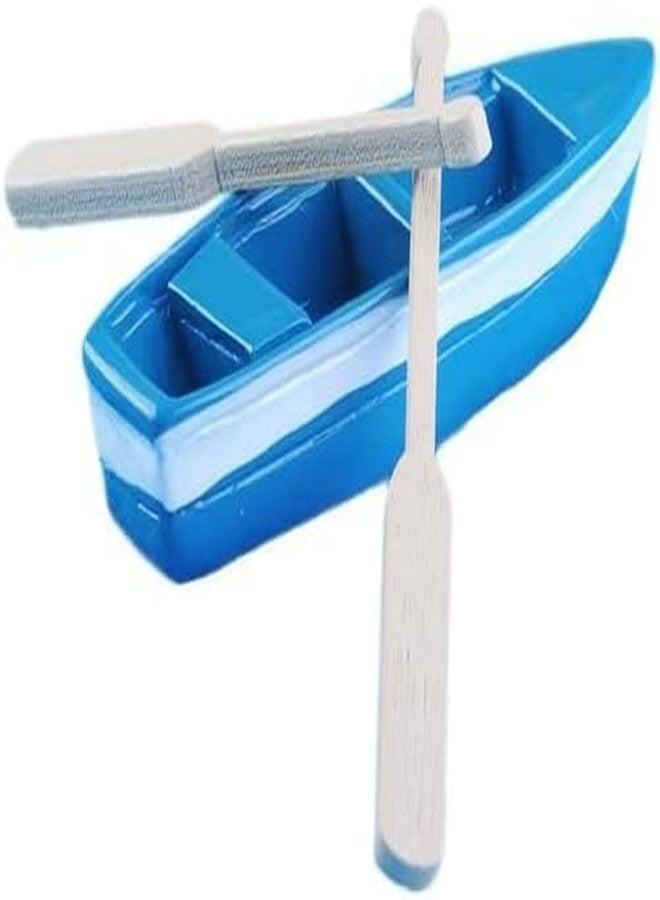 Jizlan Mini Tiny Wooden Boat, Beach Style Miniature Ornament Kits for DIY Fairy Garden Dollhouse Decoration, Miniature Dollhouse Boat with Oars Canoe Model - Image 1